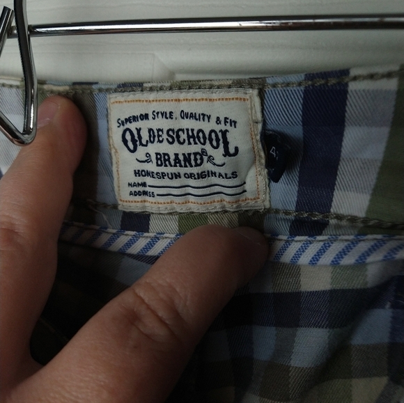 $ Olde school men blue green white stripe shorts.Zip flat front. Size 42 - Picture 9 of 14